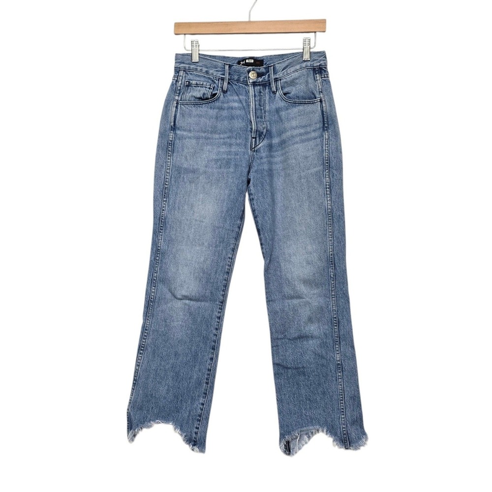 3x1 NYC Byrd High Rise Straight Leg Jeans Medium Wash Jagged Raw Hem 26
